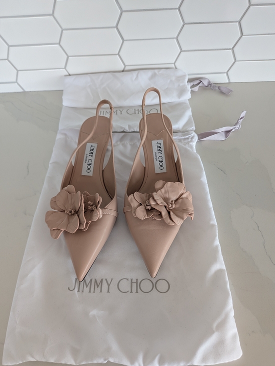Jimmy Choo Shoes - Jimmy Choo Women's Nude Slingback Flower Pointed-Toe Pumps